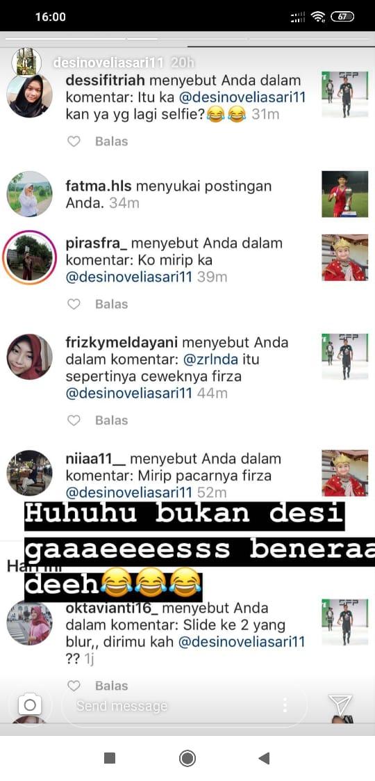 Percakapan antara Firza Andika dan kekasihnya. Copyright: Instagram.com/desinoveliasari11
