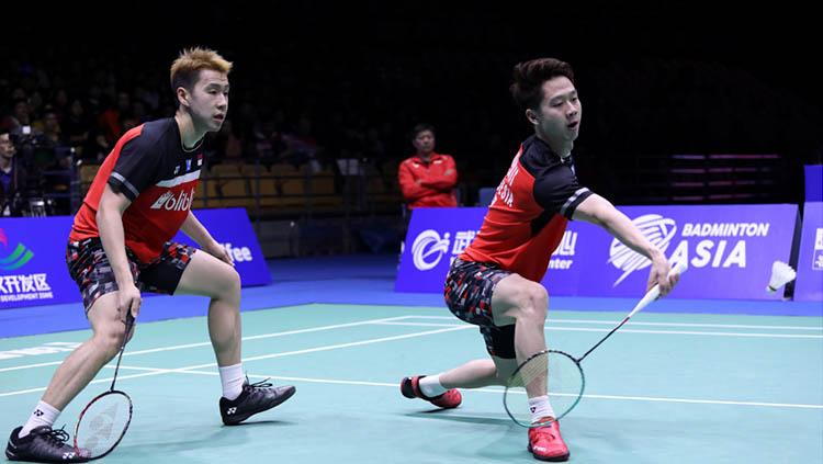 Kevin Sanjaya/Marcus Gideon saat kalah di final Badminton Asia Championships 2019.