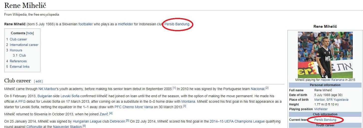 Rene Mihelic dinyatakan resmi ke Persib. Copyright: Wikipedia