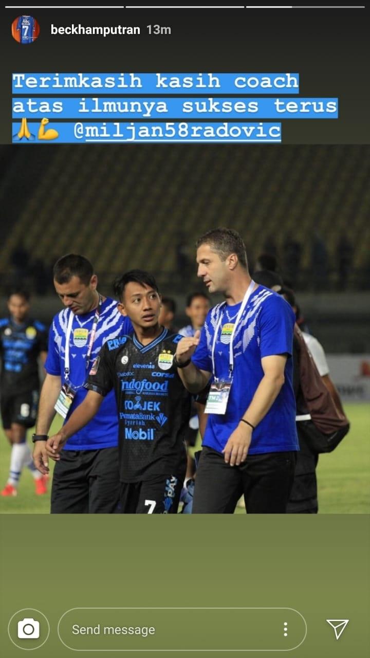 Beckham memberikan pesan penghormatan setelah Radovic resmi dipecat dari Persib Bandung Copyright: Instagram/beckhamputran