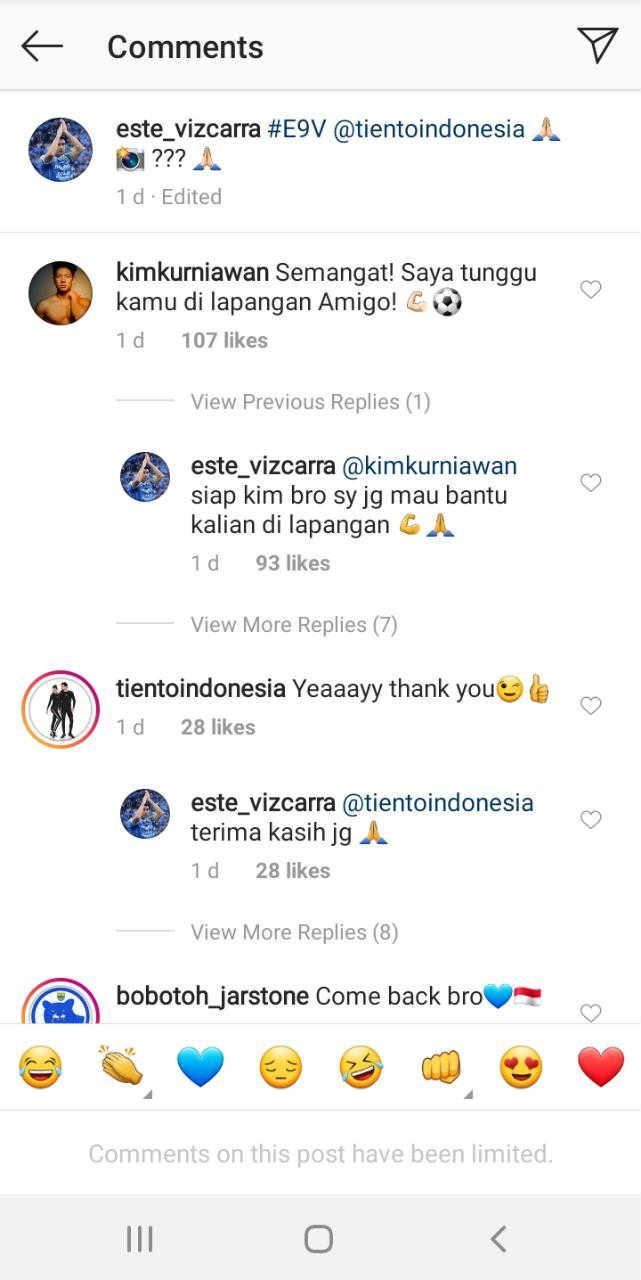 Kim Kurniawan saat beri komentar di Instagram Esteban Vizcarra. Copyright: Instagram/Esteban Vizcarra