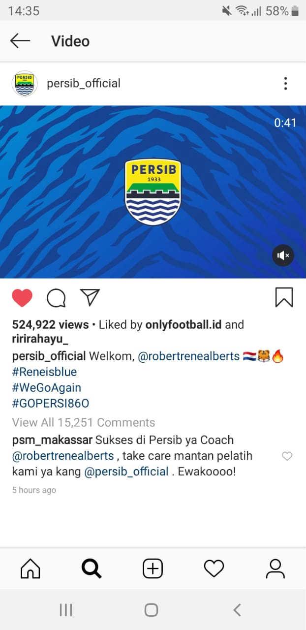 Akun Instagram PSM beri komentar ke Instagram Persib. Copyright: Instagram/Persib Official