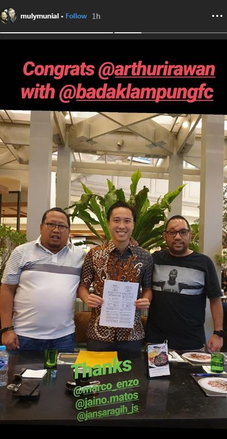 Arthur Irawan resmi berlabuh ke Perseru Badak Lampung FC Copyright: Instagram/@mulymunial