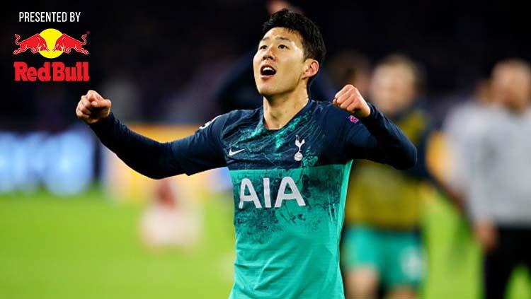 Son Heung-min berselebrasi usai berhasil mengantarkan Tottenham Hotspur ke final Liga Champions 2018/19.