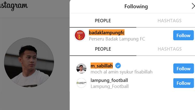 Wonderkid Persib, M Sabil dan Badak Lampung FC saling mengikuti akun Instagram. Copyright: Instagram