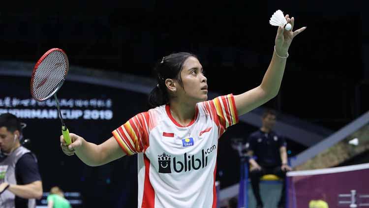 Kemenangan lagi dipersembahkan Gregoria Mariska Tunjung setelah menundukkan pebulutangkis Inggris Abigail Holden, grup B Piala Sudirman 2019. Foto: Humas PBSI