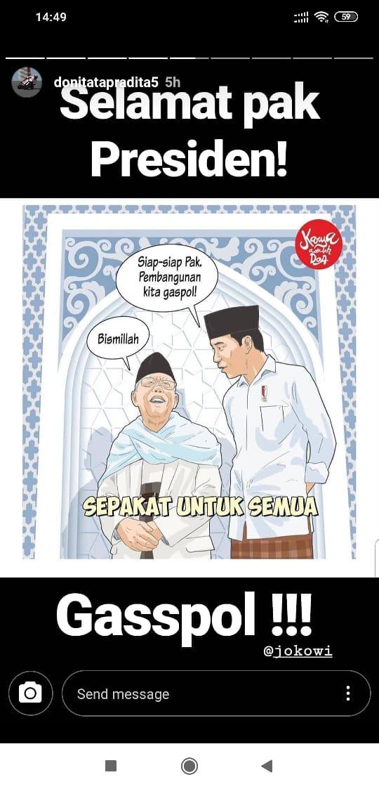 Doni Tata Mengunggah sebuah foto bentuk dukungan kepada pasangan Jokowi/Ma