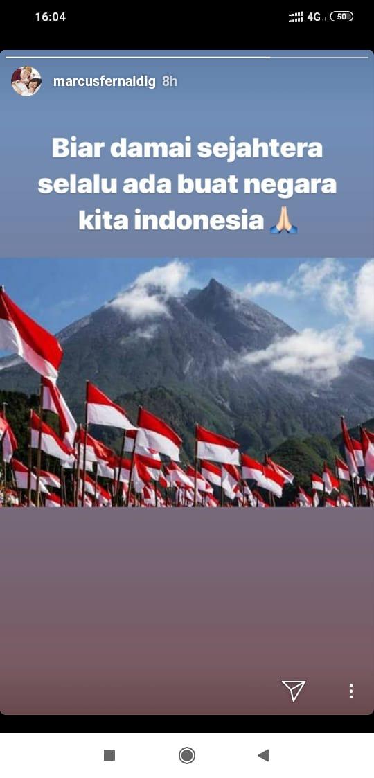 Marcus Gideon memberikan sebuah pesan lewat Instastorynya Copyright: instagram.com/marcusfernaldig/