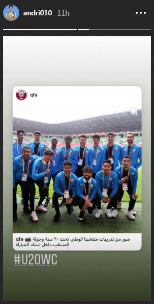 Andri Syahputra membagikan foto skuat Qatar di Piala Dunia U-20 Copyright: Instagram/andri010