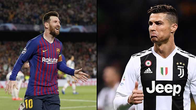 Lionel Messi, pemain megabintang Barcelona (kiri) dan pemain megabintang Juventus, Cristiano Ronaldo