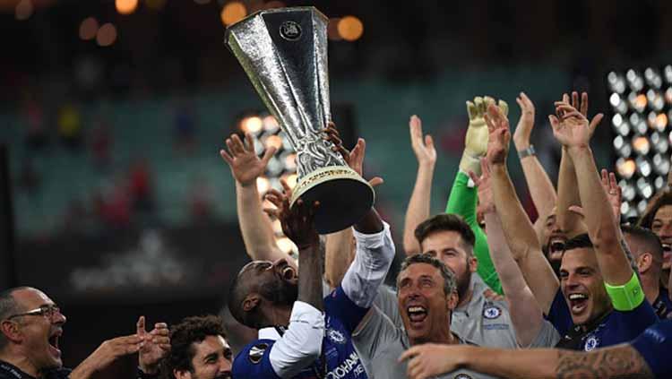 Selebrasi para pemain Chelsea juara Liga Europa usai kalahkan Arsenal, 29/05/19. OZAN KOSE/AFP/Getty Images