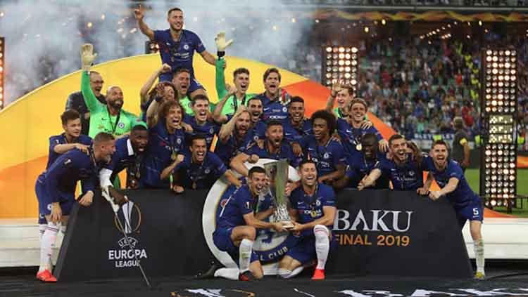 Kemeriahan tim Chelsea merayakan kemenangan juara Liga Europa, 29/05/19. Resul Rehimov/Anadolu Agency/Getty Images