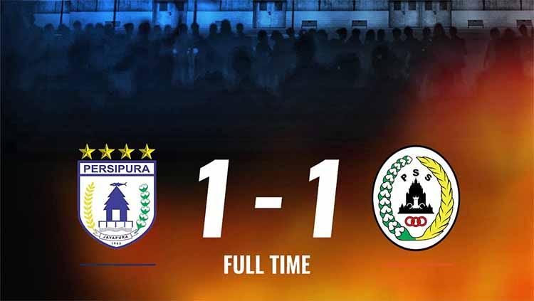 Hasil pertandingan antara Persipura Jayapura vs PSS Sleman. Foto: Twitter@Liga1Match