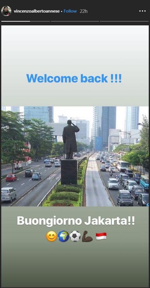 Unggahan Vincenzo Alberto Annese yang tiba di Jakarta Copyright: instagram.com/vincenzoalbertoannese