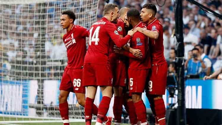 Selebrasi skuat Liverpool saat merayakan gol pembuka Mohamed Salah