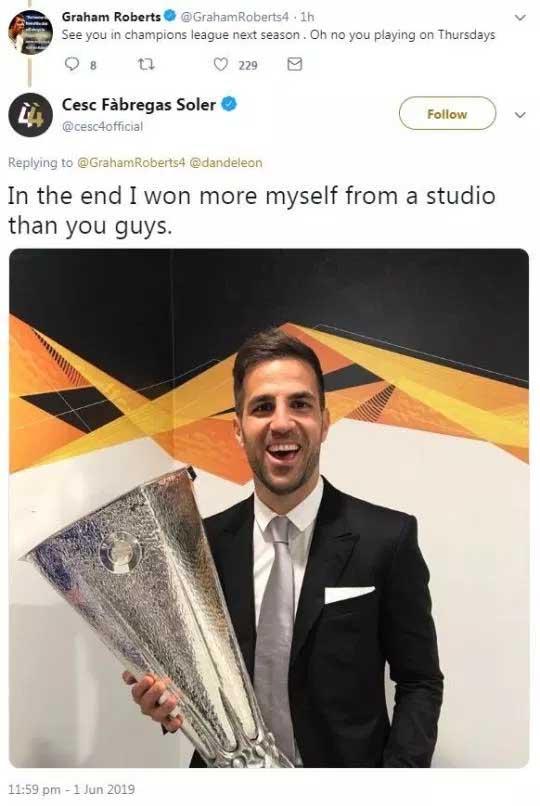 Cesc Fabregas ejek Tottenham yang gagal juara Liga Champions Copyright: Twitter
