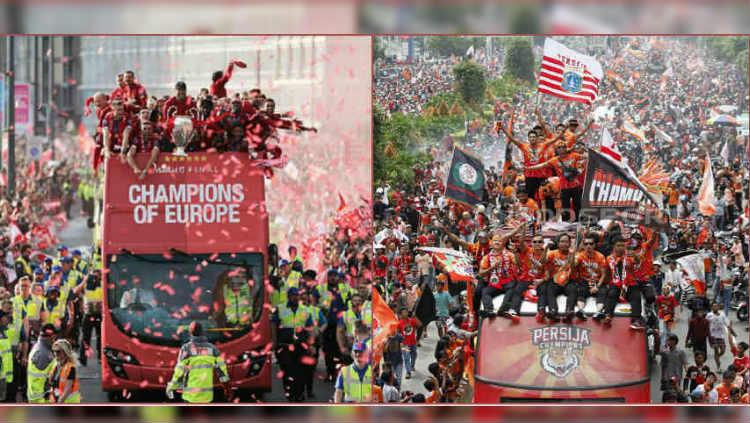 Konvoi juara Liverpool dan Persija Jakarta.