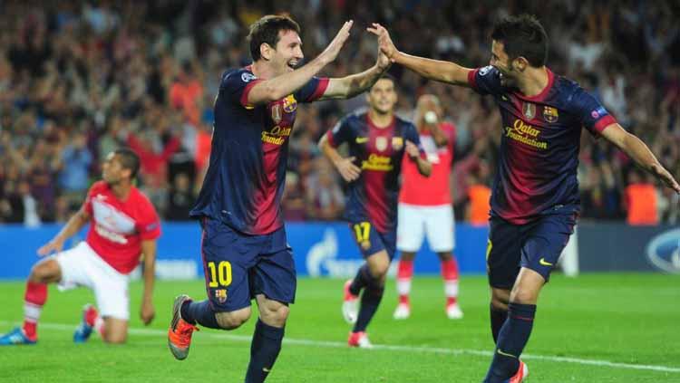 Lionel Messi, Pedro dan David Villa. Foto: squawka Copyright: squawka