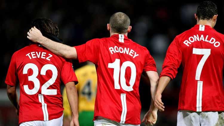 Wayne Rooney, Carlos Tevez dan Cristiano Ronaldo. Foto: squawka Copyright: squawka