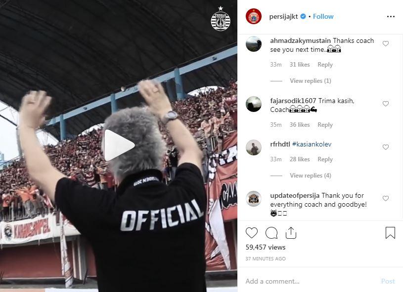 Akun Instagram Persija Jakarta dibanjiri ratusan komentar mengucapkan terima kasih kepada Ivan Kolev. (Foto: instagram.com/persijajkt) Copyright: instagram.com/persijajkt