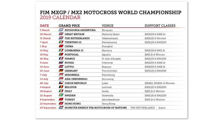 Kalender baru untuk kompetisi MXGP 2019. Copyright: www.mxgp.com