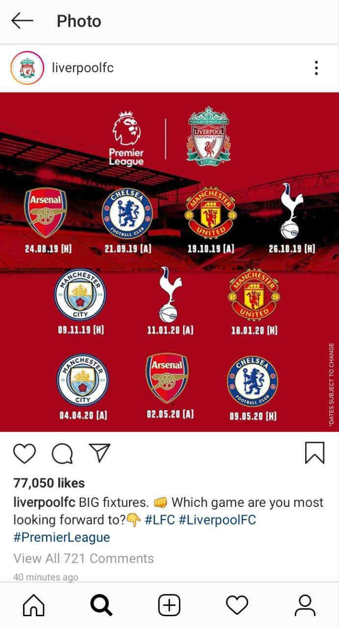 Jadwal pertandingan Liverpool di Premier League. Copyright: Instagram/Liverpool