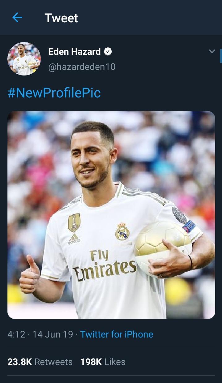 Eden Hazard menggantikan foto profil twitternya Copyright: Twitter/@hazardeden10
