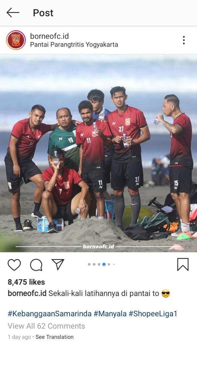 Skuat Borneo FC Latihan di Pantai Prangtritis Copyright: instagram.com/borneofc.id/