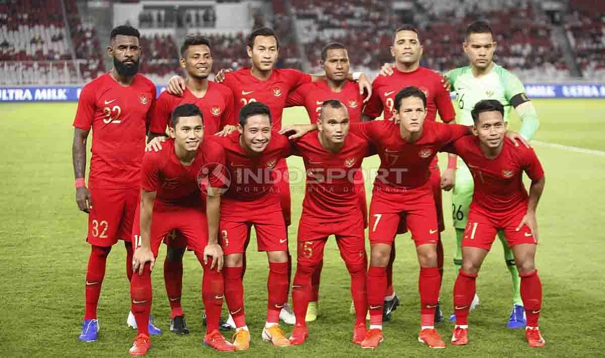 Skuat Timnas Indonesia Senior saat melawan Vanuatu dalam laga uji coba di Stadion Utama Gelora Bung Karno, Sabtu (15/06/19). Foto Herry Ibrahim