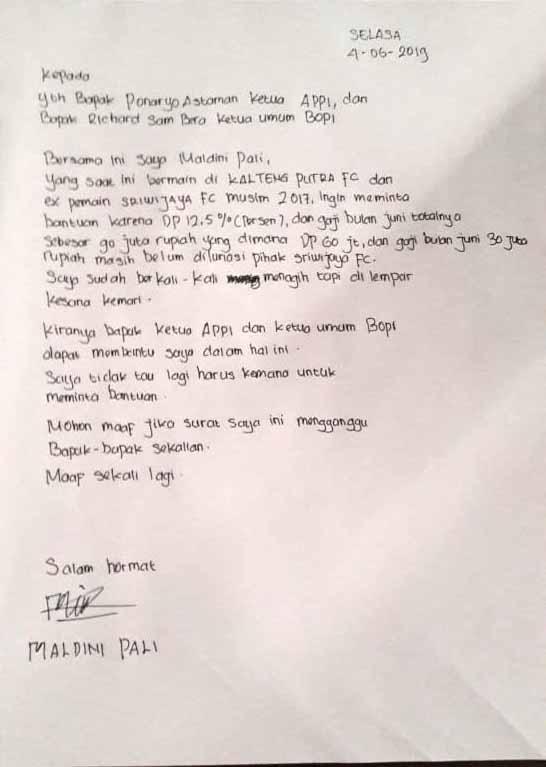 Surat tagihan Yanto Basna dan Maldini Pali. Foto: Zainal Hasan/INDOSPORT Copyright: Zainal Hasan/INDOSPORT