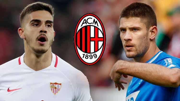 Andre Silva, Andrej Kramaric dan logo AC Milan - INDOSPORT