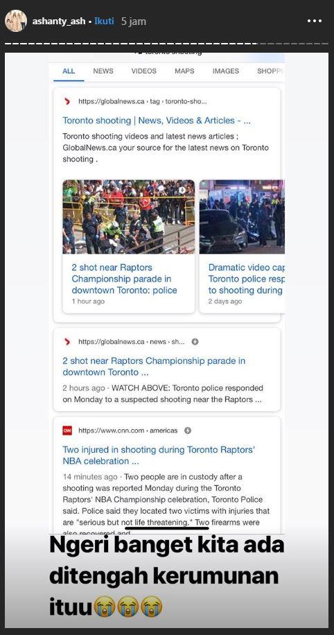 Ashanty terkejut saat melihat berita penembakan terjadi di rute perayaan Toronto Raptors Copyright: instagram.com/ashanty_ash