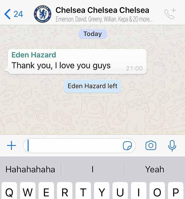 Chat Whatsapp pamitan Eden Hazard bersama Chelsea. Copyright: dailymail.co.uk