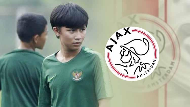 Tristan Alif dan logo Ajax Amsterdam.