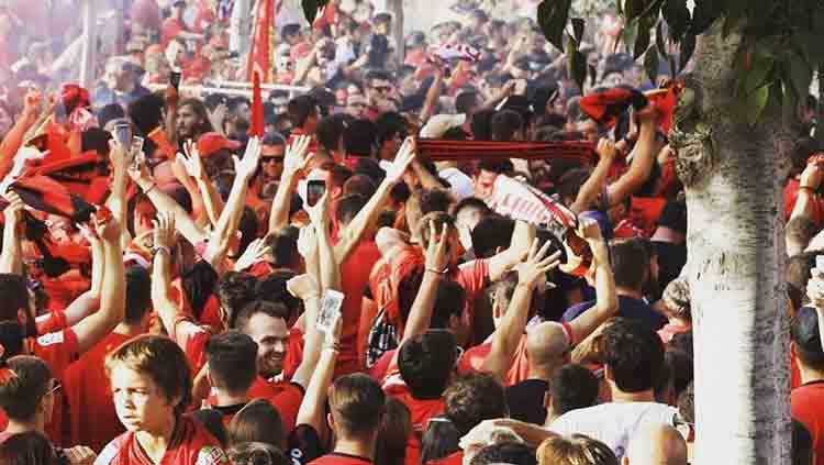 Antusiasme suporter menyambut RCD Mallorca berhasil promosi ke LaLiga Spanyol.