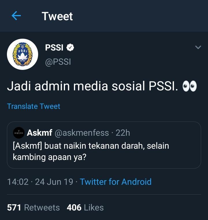 Pengakuan Mengejutkan Admin Media Sosial PSSI di Twitter Copyright: twitter.com/PSSI