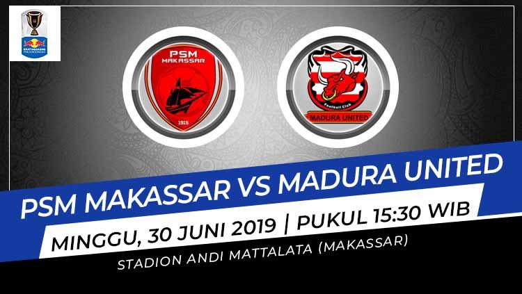 Pertandingan PSM Makassar vs Madura United. Grafis: Indosport.com