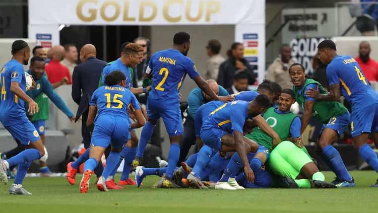 Selebrasi gol pemain Curacao pada CONCACAF Gold Cup 2019. Foto: The Bent Musket - INDOSPORT