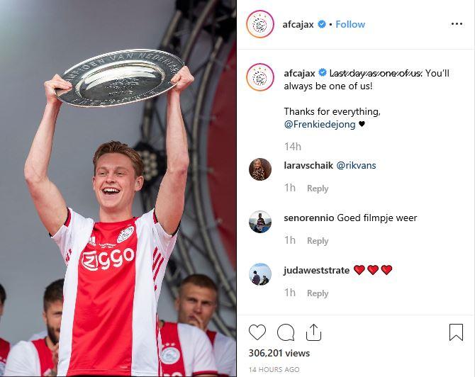 Unggahan Instagram Ajax Amsterdam untuk Frenkie de Jong. Copyright: Instagram @afcajax