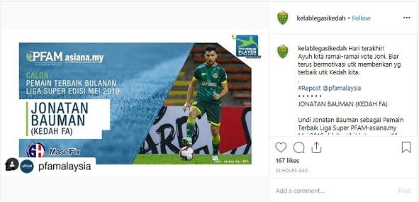 Jonathan Bouman, eks Persib Bandung dijagokan jadi Pemain Terbaik di Liga Malaysia Copyright: Instagram/Kelab Legasi Kedah