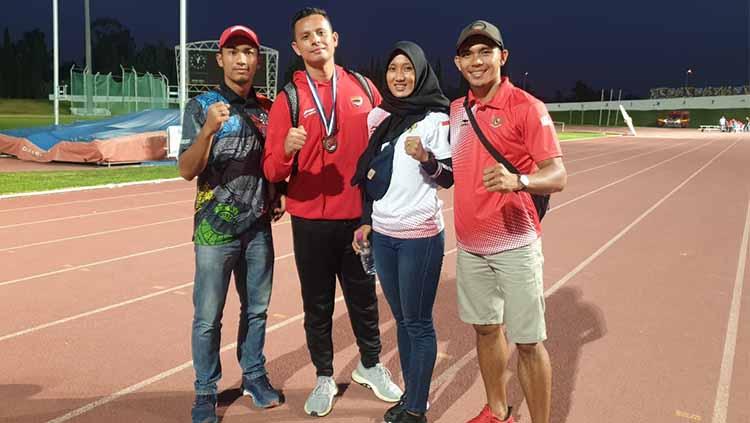 Atlet NPC Sumut peraih medali di kejuaraan di Tunisia, Eko Syahputra (kiri), Alan Sastra Ginting (dua kiri), Putri Aulia (dua kanan) dan Nur Very Pradana (kanan).