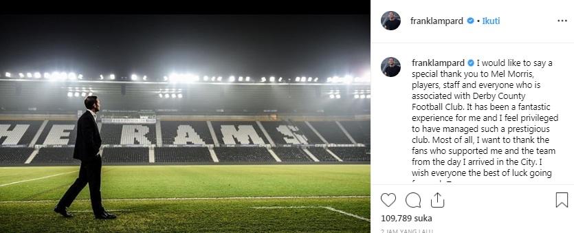 Frank Lampard tulis salam perpisahan untuk Derby County Copyright: Instagram @franklampard