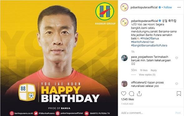 Kiper asing asal Korea Selatan, Yoo Jae-Hoon, mendapatkan suntikan moral di hari ulang tahunnya dari tim yang dibelanya Barito Putera Copyright: Instagram/Barito Putera FC