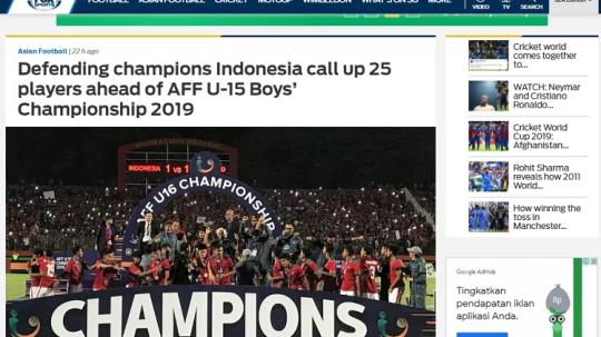 Media asing menyoroti 25 pemain Timnas U-15 arahan Bima Sakti yang akan berlaga di Piala AFF U-15 2019 Copyright: Foxsport Asia