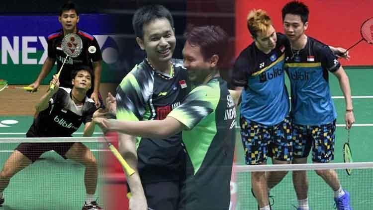 Tiga ganda putra Indonesia (Angga Pratama/Ricky Karanda, Mohammad Ahsan/Hendra Ahsan, dan Kevin Sanjaya/Marcus Gideon).