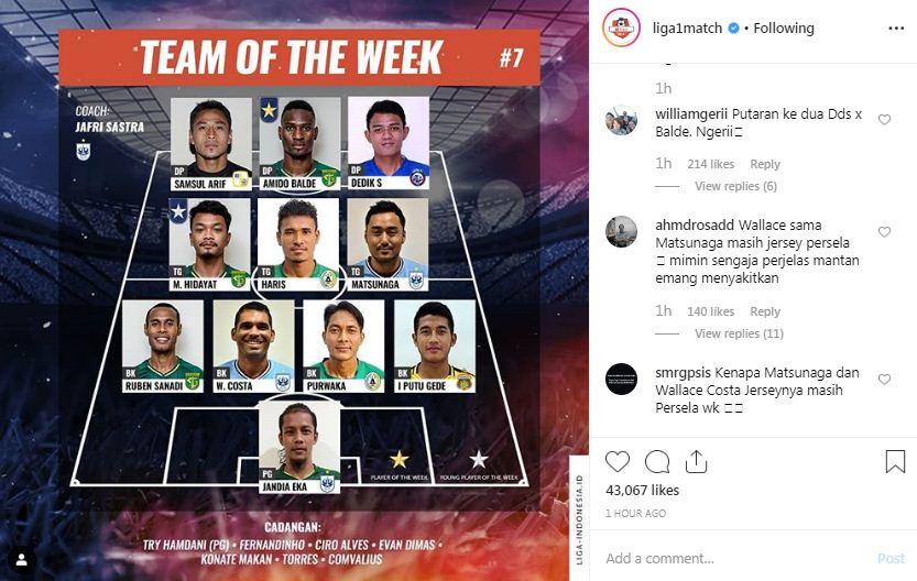 Tim Terbaik Liga 1 2019 Pekan ke-7 Copyright: Instagram/liga1match