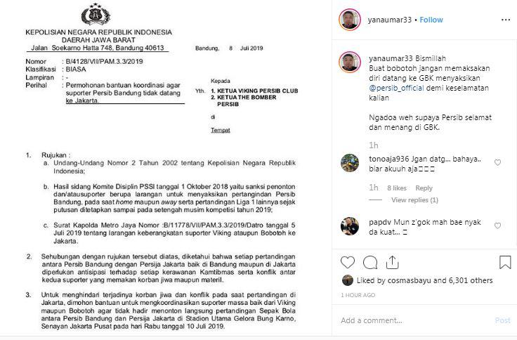 Dirigen Viking, Yana Umar, mengingatkan bobotoh untuk tidak memaksakan datang ke Jakarta Copyright: Instagram/yanaumar33