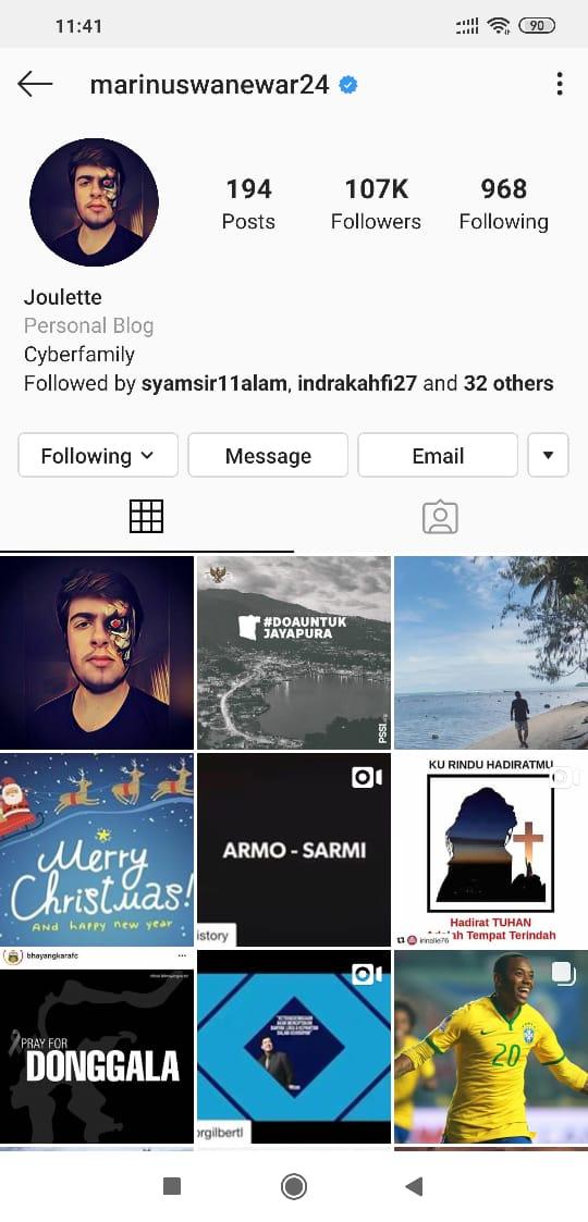 Akun Instagram Marinus Wanewar dihack Copyright: instagram.com/marinuswanewar24