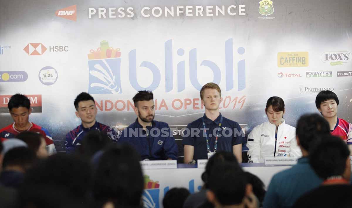 Jumpa pers top atlet luar negeri jelang Indonesia Open 2019 di Media Center Istora Senayan, Senin (15/07/19). Foto: Herry Ibrahim/INDOSPORT