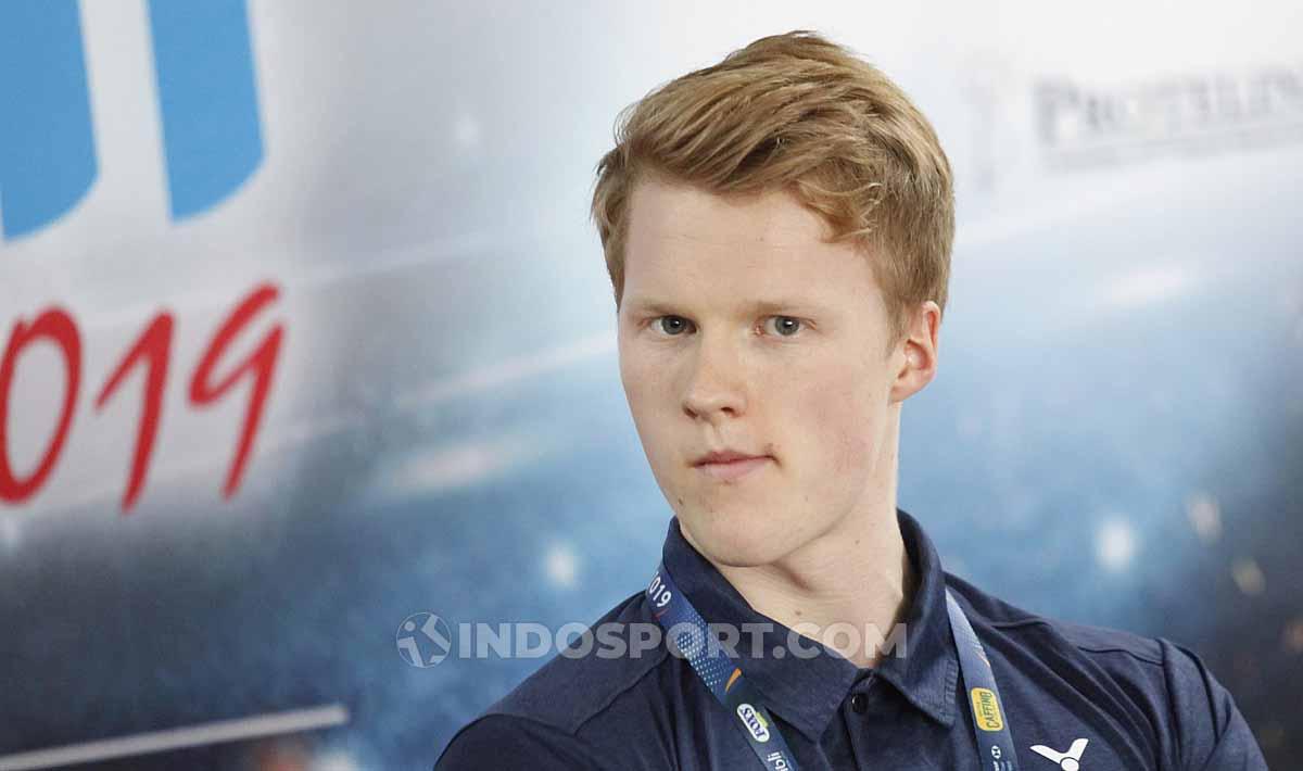 Tunggal putra dari Denmark Anders Antonsen, pada sesi jumpa pers top atlet luar negeri jelang Indonesia Open 2019 di Media Center Istora Senayan, Senin (15/07/19). Foto: Herry Ibrahim/INDOSPORT